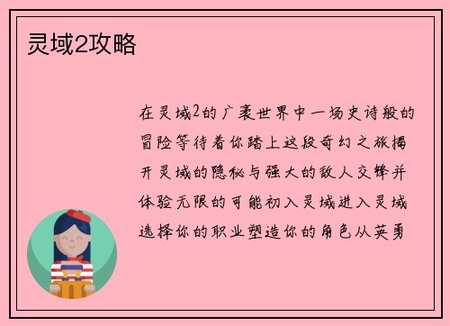 灵域2攻略
